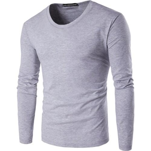 Long sleeve T-shirt Men Slim Solid color cotton O neck Casual tops Elasticity Brand 2021 new mans T-shirts