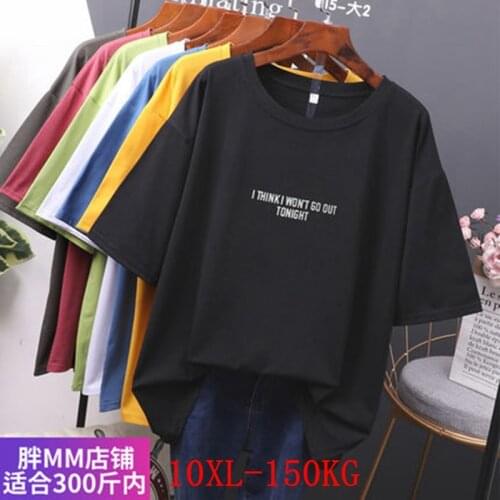 Large size womens T-shirt plus size 7XL 8XL 9XL 10XL summer round neck short sleeve loose black and white blue big T-shirt top