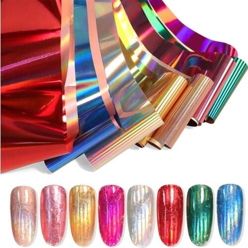 8 pieces Holographic Nail Foil Colorful Stickers Transfer Starry Stickers Sliders for Decoration Nail Art Tips Manicure Tools