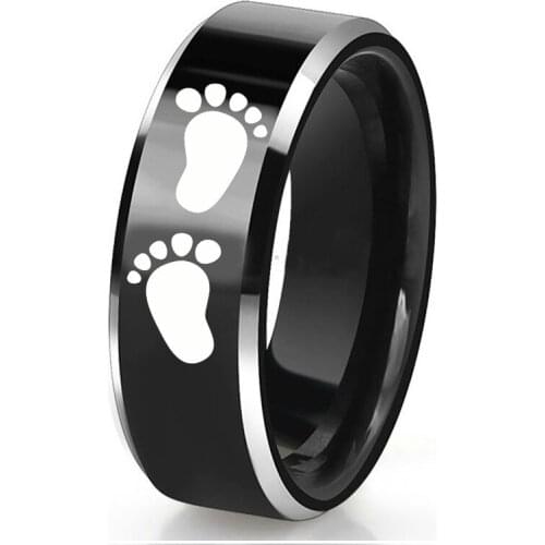 Engrave Your Baby Footprint Anniversary Jewelry 8mm Black Tungsten Carbide Rings for Men Women Wedding Band