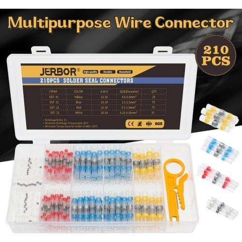 Jerbor 210PCS Solder Seal Wire Connectors Heat Shrink Tube Waterproof Insulated Solder Marine Auto Aircraft Boat Wire Joint