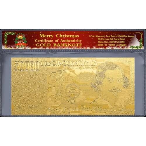 2pcs/Set 1000 2000 5000 50000 100000 euro 24K gold foil Italian gold commemorative banknote collection decorative Christmas gift