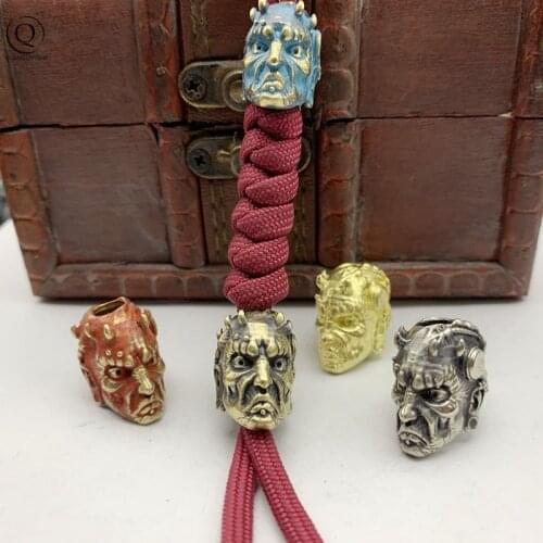 Brass Beast Warrior Head Beads Knife Beads Keychain Pendants Trinkets Vintage Paracord Umbrella Rope DIY Hanging Accessories