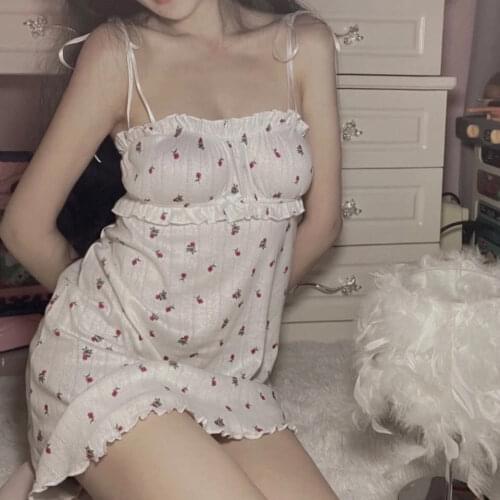Summer Japanese Cute Kawaii Girl Sexy Sling Nightdress Gentle Fairy JSK Soft Sister Floral Elegant Woman All-match Cherry Dress