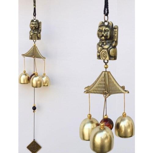 Metal Copper Wind Chime Pendant Door Decoration Alloy Town Shui Feng Cat Lucky Money House Bell Pendant Cat Shop Doorbell O3R4