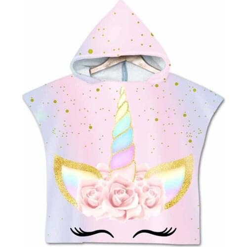 Fashion Baby Kids Girls Boys Unicorn Hooded Towel Beach Towel Kids Girls Boys Absorbent Cloak Microfiber Big Pool Towels