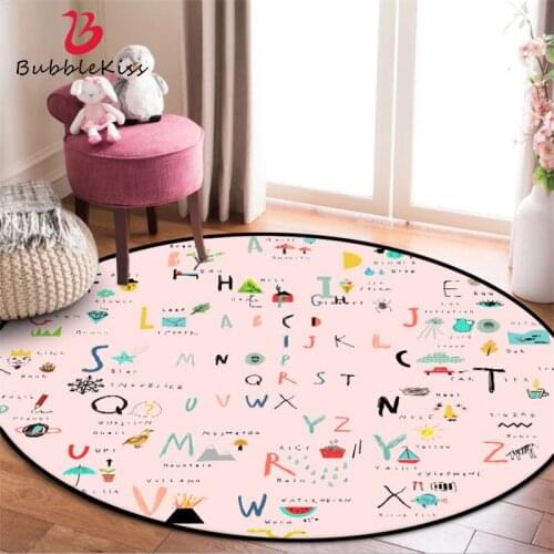 Cartoon Carpets for Bedroom Sweet Powder Art Abstract Letter Pattern Round Rug Area Rug for Living Room Rugs for Children Rooms