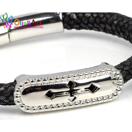 OlingArt 34MM 4Pcs/Lot silver-color clasps Round belt buckle retro style for flat leather cord bracelet DIY fit leather/Cord