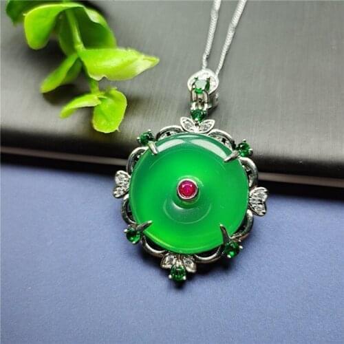 Koraba S925 Silver Inlaid Natural Chalcedony Pendant Necklace