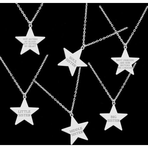 Sister Gifts Little Sister Middle Sister Big Sister Necklace Friendship Engraved Necklac Stainless Steel Star Pendant Jewelry