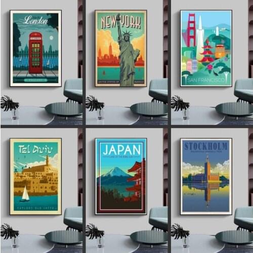 Tourism World Travel City Minimalist Vintage Travel Canvas Posters Amsterdam London New York Poster Print Wall Art Decoration