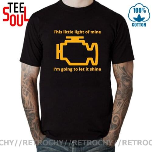 Check Engine Let It Shine Mechanic Mens T Shirt Car Fix Engineer Vintage Tees Short Sleeve T-Shirts Cotton Printed Tops Clothes