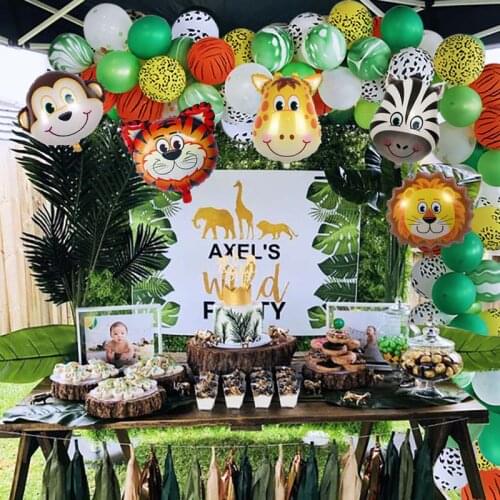 Jungle Safari Theme Party Supplies Green Balloon Garland Arch Kit Foil Animial Balloons For Baby Boys Birthday Party Decorations