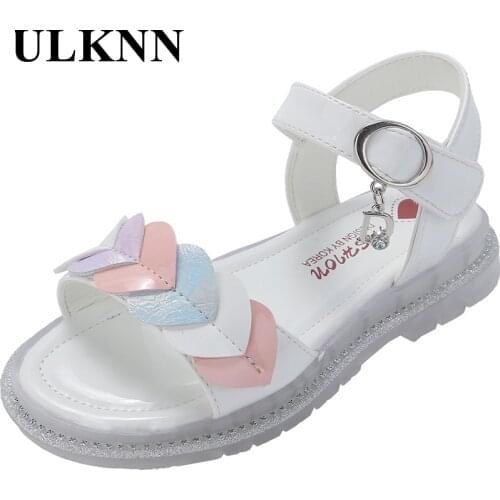 ULKNN Girls Sandals Summer 2021 New Fashion Big Children Students Baby Net Silver Princess Shoes Summer Beach Sandals Size 26-36