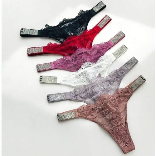 Sexy Women Underwear Rhinestone Letter Thongs Lace Transparent T Back for Female Low Rise Soft Ladies Panties Black Lingerie