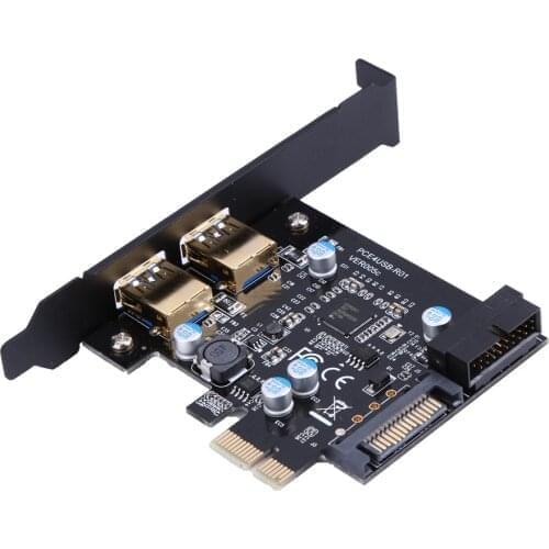 Super speed PCI-E to USB 3.0 with 2 USB Ports PCI Express Expansion Card 19-Pin Power Connector support PCIE 1X 4X 8X 16X