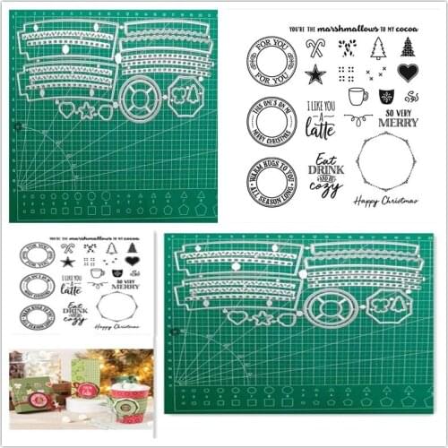 WARM HUGS Christmas Metal Cutting Dies and Stamps for Scrapbooking Craft Stencil DIY Album Template Model Clear Stamps and Dies