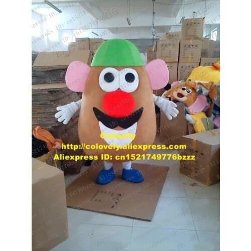 Vivid Brown Mr.Potato Murphy Spuds Patata Batata Mascot Costume Mascotte With Big Pink Ears Green Hat Adult No.447 Free Ship