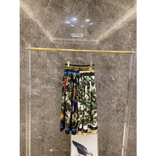 2021 spring womens fashion new clothing color matching printed silk twill skirt 1230