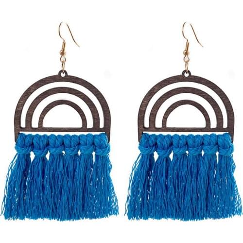 2021 New Cutout Arched Wooden Tassel Dangle Earrings for Women Fashion Fall Bohemian Statement Earrings