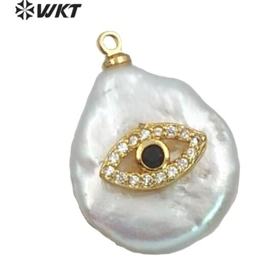 WT-MP132 WKT Irregular Pearl & Pave Cubic Zirconia Pendant Pearl With CZ Charm Pendant Women Fashion Necklace Pendant Jewelry