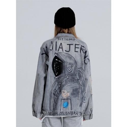 Women spring and autumn new denim street style graffiti print hand-painted fashion loose short Denim coat top Y746