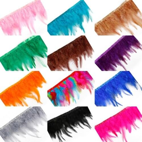 10m/lot 15 Colors Chicken Rooster Tail Feather Natural Cock Feathers Trim Fringe Ribbon Lace Plume Clothing Wedding Decoration