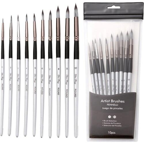 10Pcs Nylon Watercolor Painting Brush Professional High Quality Grey Rod Paint Brushes Set For Students Stationery Art Supplies