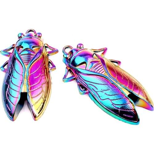 10pcs Rainbow Color Alloy Exquisite Cicada insect Pendant charms for Necklace DIY Jewelry Accessories Women Girl Xmas gifts