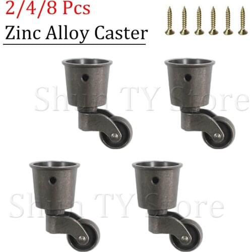 2/4/8 Pcs Zinc Alloy Round Cup Universal Wheels, Heavy Duty Furniture Leg Wheels with Screws For Sofa Chair Cabinet Workbench