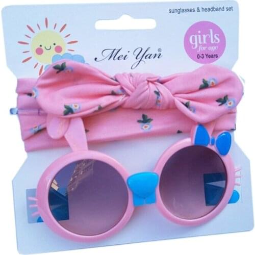 2 Pcs/Set Cute Cartoon Bunny Baby Headband Sunglasses Set for Travel Kids Child