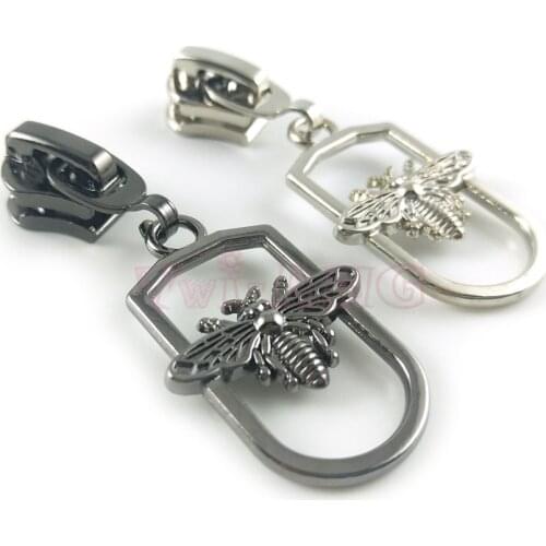 20pcs/lot, Exquisite Bumblebee Pattern 5# Zipper Puller, Zipper Fixer for Metal/Nylon/Rezin Zipper, Silver and Gun Black Color