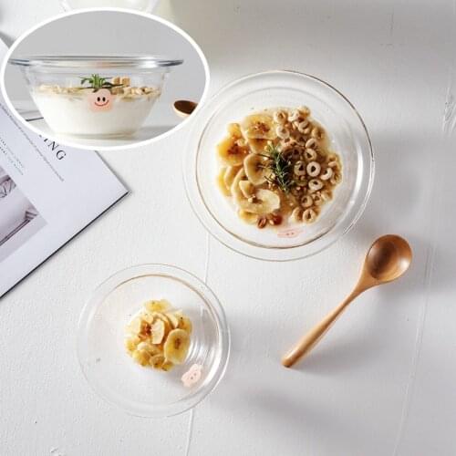 2020 New Transparent Smiling Face Glass Bowl Simple Style Tempered Glass Salad Bowl Cute Girl Heart Fruit Oatmeal Bowl 680ml