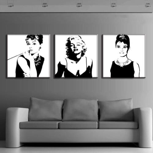 3 Pcs Vintage Poster Portrait Oil Painting Canvas Wall Art Picture Marilyn Monroe And Audrey Hepburn Canvas Prints Pictures