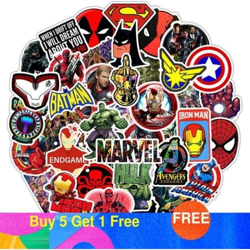 50pcs Cartoon Marvel Stickers Cool The Avengers Waterproof Sticker Luggage Skateboard Guitar Laptop Stikers Kid Toy