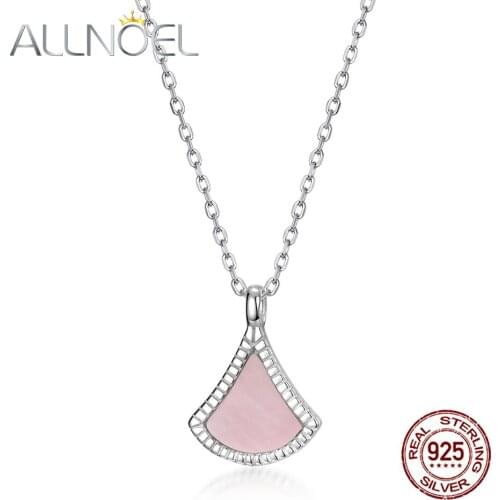 ALLNOEL Solid 925 Sterling Silver Necklaces for Women Pink Shell Sector Princess Jewelry 2021 New 45cm Adjustable Chain Fashion