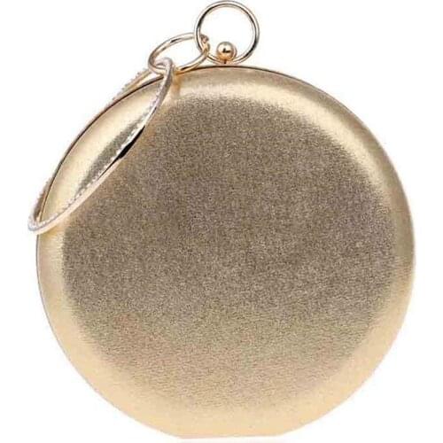 AUAU-Round Shaped Women Evening Bags Diamonds Simple Clutches Chain Shoulder Bags Gold