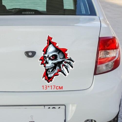 Auto Accessories Decal WCS145 Skull and Paws from Hole Car Sticker Fun Colored Car Sticker Waterproof Decorative 13*17cm