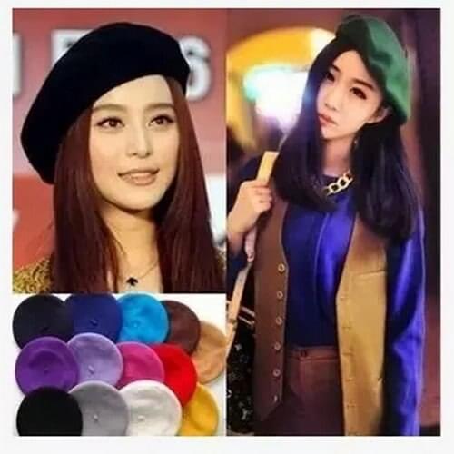 Free shipping Ms winter rabbit fur beret British painter hat all wool beret felt trilby warm hat Wool beret