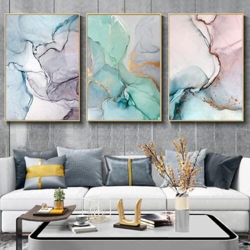 Teal Marble Abstract Artwork Canvas Wall Art Poster Nordic Print Painting Decorative Picture Modern Home Office Room Decor