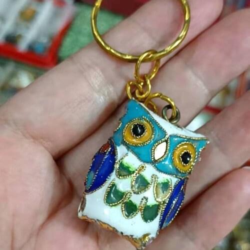 Handcrafts Cloisonne Enamel Filigree Owl Keychain Keyring Tradition Chinese Fancy Animal Key Holder Women Kid Copper Jewelry