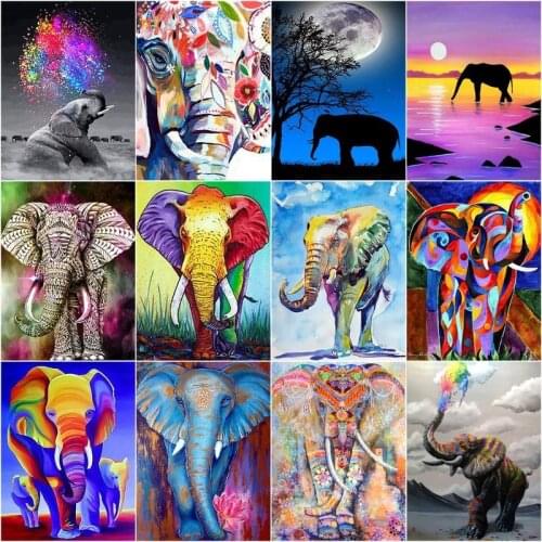CHENISTORY Oil Painting Colour Elephant Drawing On Canvas Handpainted Art Gift DIY Picture By Number Animal Kits Home Decor