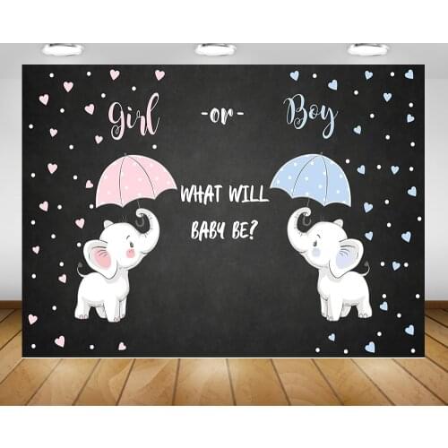 Girl or Boy Newborn Baby Shower Backdrop for Photography Elephant Themed Gender Reveal Party Background Heart-shaped Pink or Blu