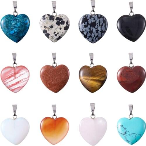 PANDAHALL Stone Pendants with Brass Clasps For Jewelry Making Heart Star Drop Mixed Color, 22x21x6mm, Hole: 6x2mm; 12pcs/box