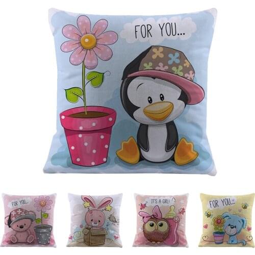 Cute Pink Rabbit Bunny Cartoon Animal Throw Pillow 45x45cm Nordic Plush Cushion Decorative Cushion for Sofa Kids Room Decor