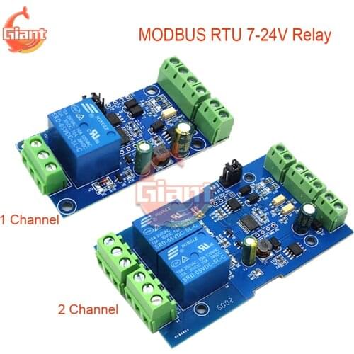 Modbus RTU 7-24V Relay Module RS485/TTL Anti-reverse 1/2 Channel 485 Switch Input 1 2 Way Optical Coupler 12V Output for Arduino