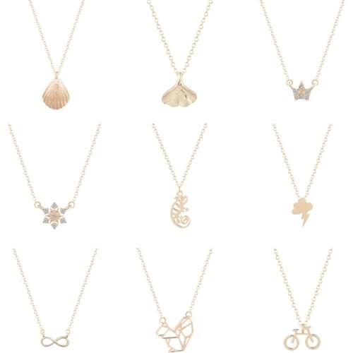 Kinitial Fashion Animal Pendant Charm Jewelry Snowflake Lizard Crown Shell Necklace Sweater Chain Statement choker for Women