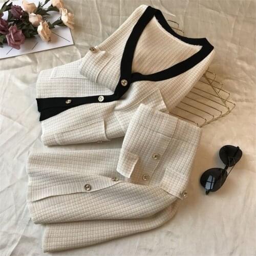 Fashion Autumn Two Pieces Women Sweaters + Short Knitted Split Skirt Long Sleeve knitted Sweater Basic Tops Bottomings W961