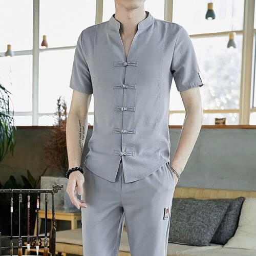 Male Travel Set Linen Long Pants In Mens Sets Men Tracksuits Vintage Man Clothing 2020 Spring Wear Long Sleeve Street Wear