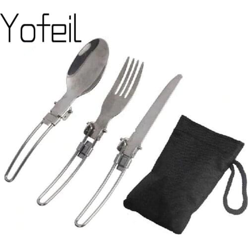 Yofeil Outdoor Camping Picnic Tableware Stainless Steel Portable Folding Spoon Fork Camping Cooking picnic set